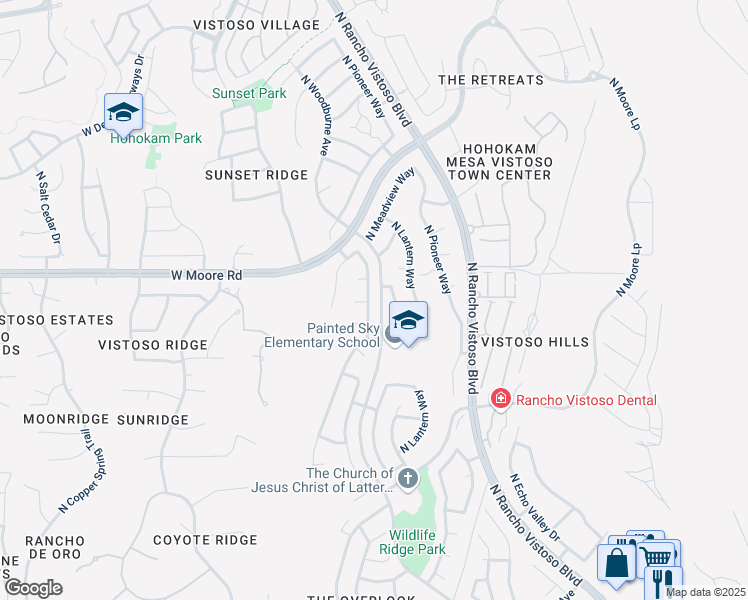 map of restaurants, bars, coffee shops, grocery stores, and more near 12740 North Bandanna Way in Oro Valley