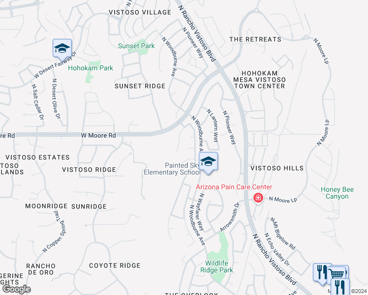 map of restaurants, bars, coffee shops, grocery stores, and more near 200 Saddletree Place in Oro Valley