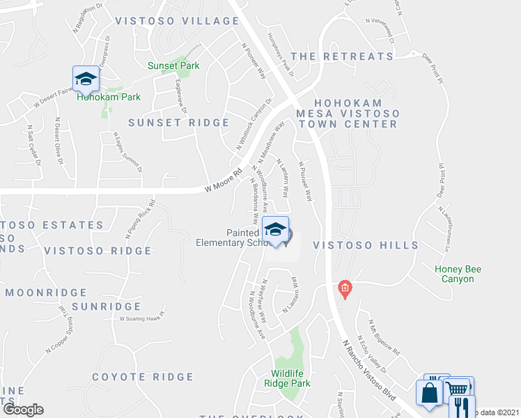 map of restaurants, bars, coffee shops, grocery stores, and more near 12740 North Bandanna Way in Oro Valley