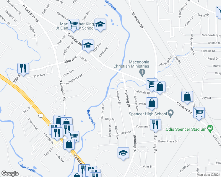 map of restaurants, bars, coffee shops, grocery stores, and more near 700 Brooks Road in Columbus
