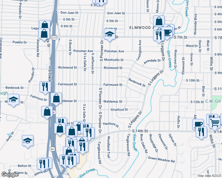 map of restaurants, bars, coffee shops, grocery stores, and more near 1217 Buccaneer Drive in Abilene