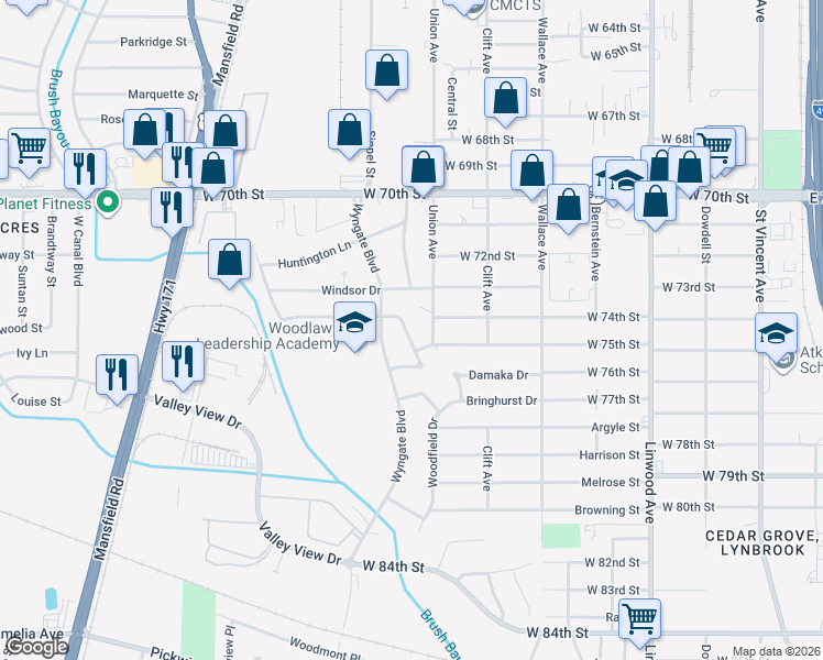 map of restaurants, bars, coffee shops, grocery stores, and more near 815 Pine Tree Drive in Shreveport