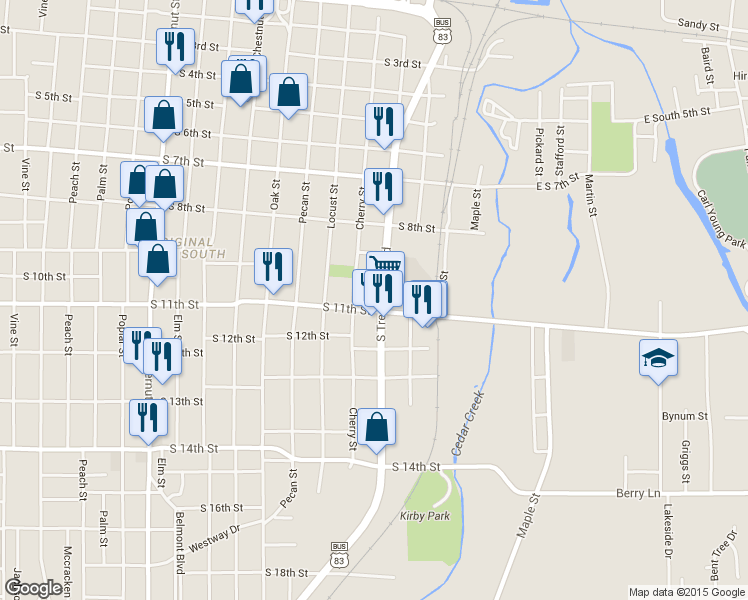 map of restaurants, bars, coffee shops, grocery stores, and more near 1050 South Treadaway Boulevard in Abilene