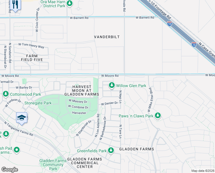 map of restaurants, bars, coffee shops, grocery stores, and more near 11117 West Golden Willow Drive in Marana