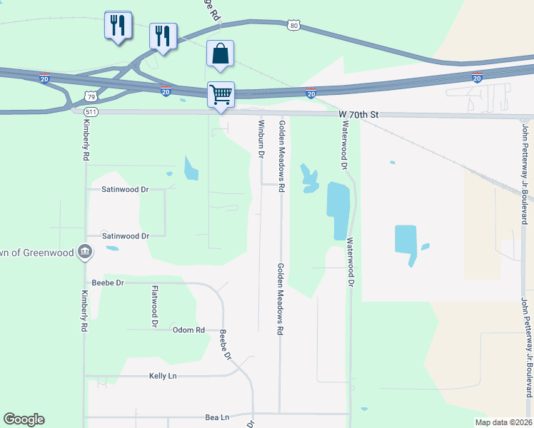 map of restaurants, bars, coffee shops, grocery stores, and more near 7203 Winburn Dr in Greenwood
