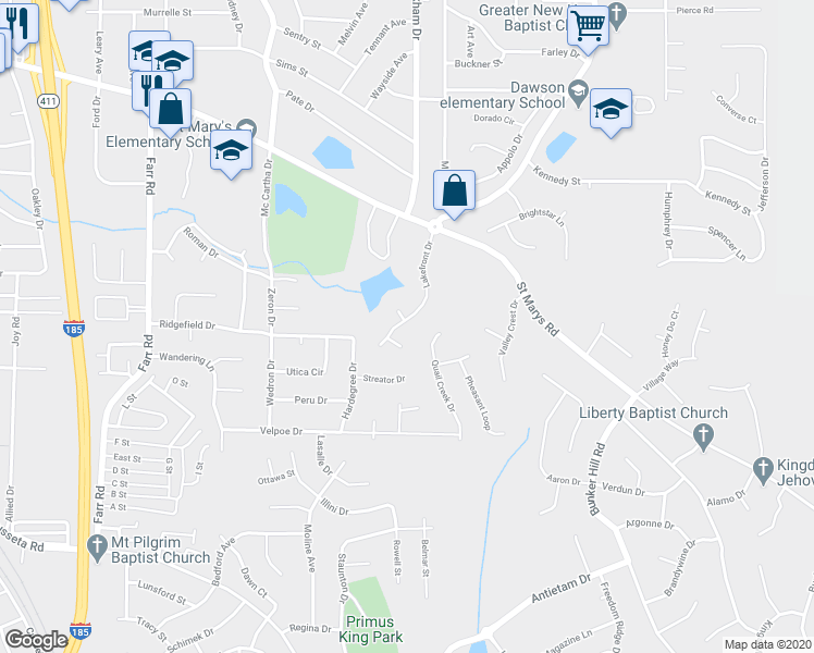 map of restaurants, bars, coffee shops, grocery stores, and more near 569 Lakefront Drive in Columbus