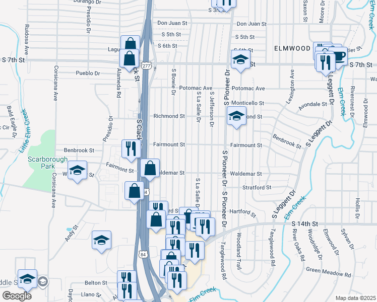 map of restaurants, bars, coffee shops, grocery stores, and more near 1217 South San Jose Drive in Abilene
