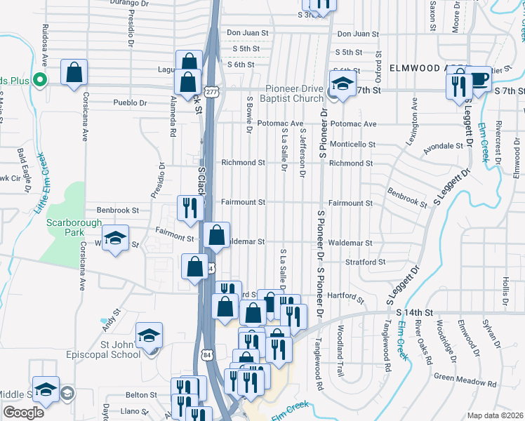 map of restaurants, bars, coffee shops, grocery stores, and more near 1218 South San Jose Drive in Abilene