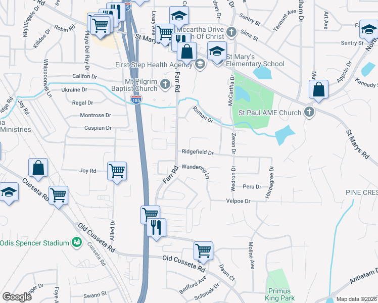 map of restaurants, bars, coffee shops, grocery stores, and more near 4232 Ridgefield Drive in Columbus