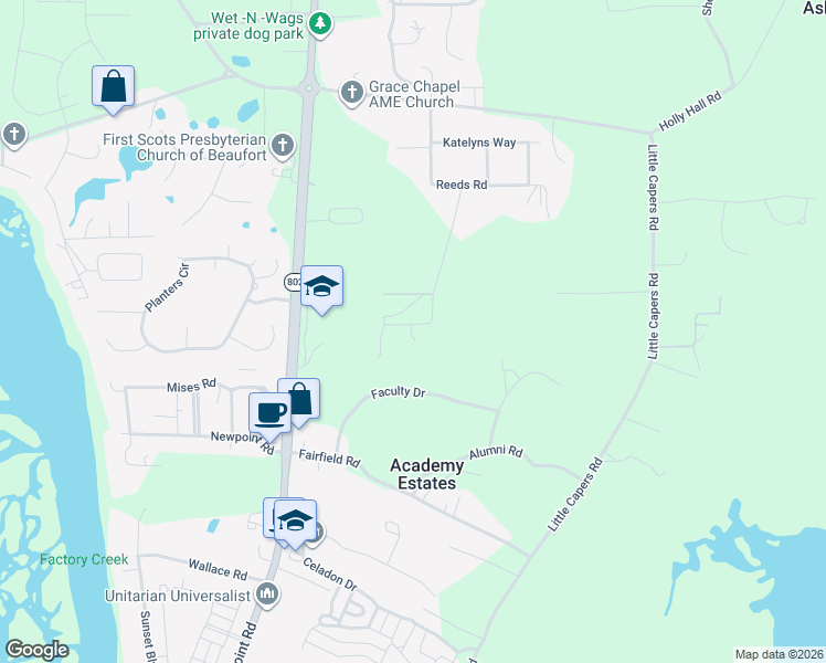 map of restaurants, bars, coffee shops, grocery stores, and more near 5 Cely Lane in Beaufort