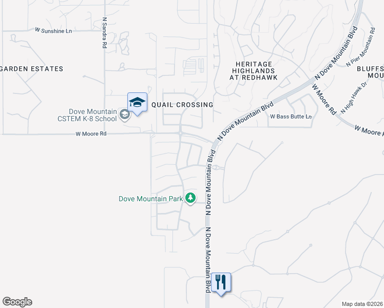 map of restaurants, bars, coffee shops, grocery stores, and more near 12720 North Wild Indigo Drive in Marana
