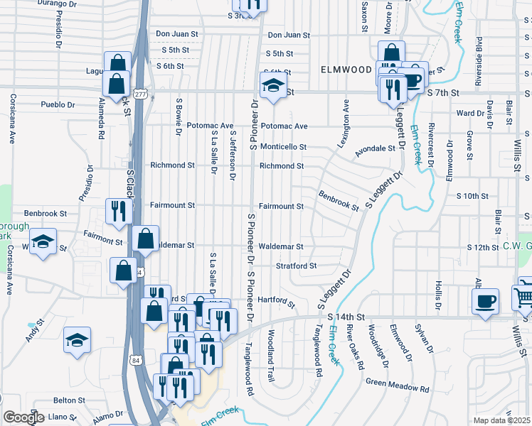 map of restaurants, bars, coffee shops, grocery stores, and more near 1217 Buccaneer Drive in Abilene