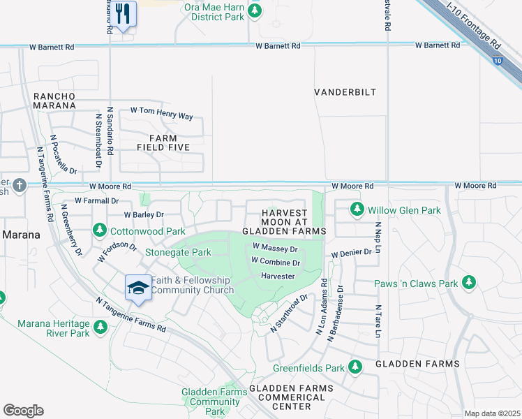 map of restaurants, bars, coffee shops, grocery stores, and more near 11337 West Farm Village Drive in Marana