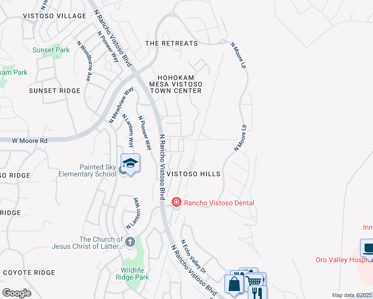 map of restaurants, bars, coffee shops, grocery stores, and more near 335 East Kezar Drive in Oro Valley