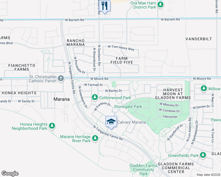 map of restaurants, bars, coffee shops, grocery stores, and more near 12728 North Golden Jubilee Drive in Marana