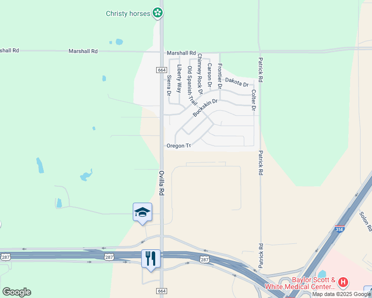 map of restaurants, bars, coffee shops, grocery stores, and more near 118 Oregon Tr in Waxahachie