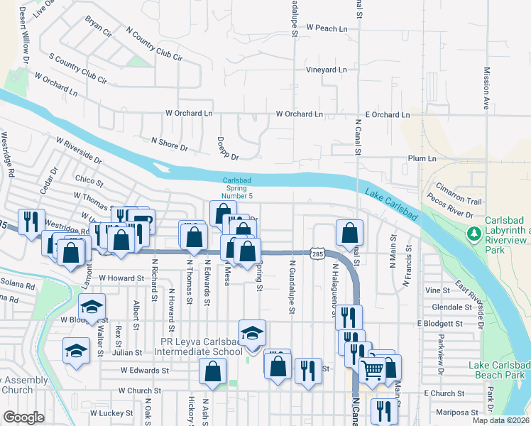 map of restaurants, bars, coffee shops, grocery stores, and more near 702 Elma Drive in Carlsbad