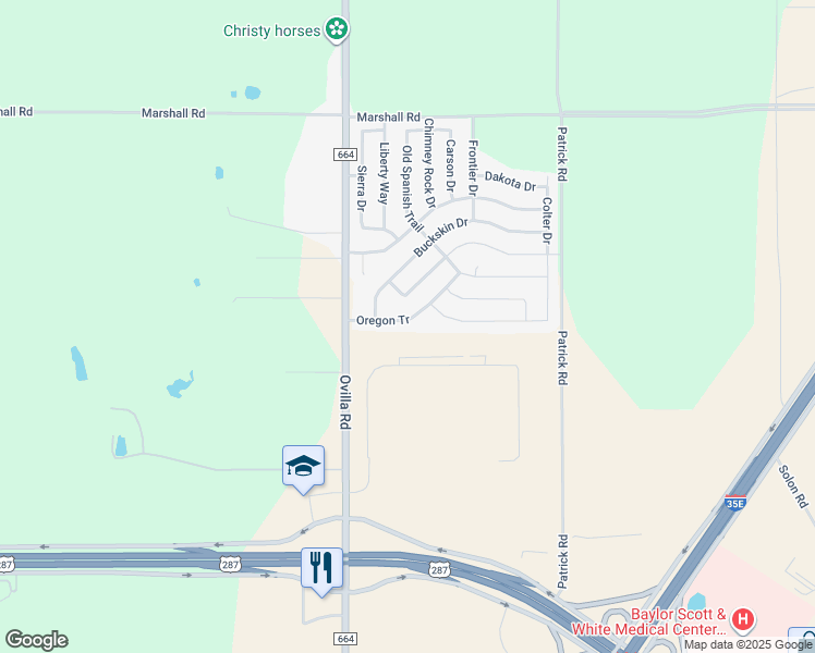 map of restaurants, bars, coffee shops, grocery stores, and more near 122 Oregon Tr in Waxahachie