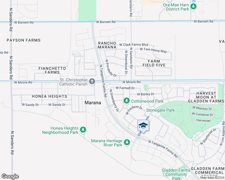 map of restaurants, bars, coffee shops, grocery stores, and more near 11903 West Farmall Drive in Marana