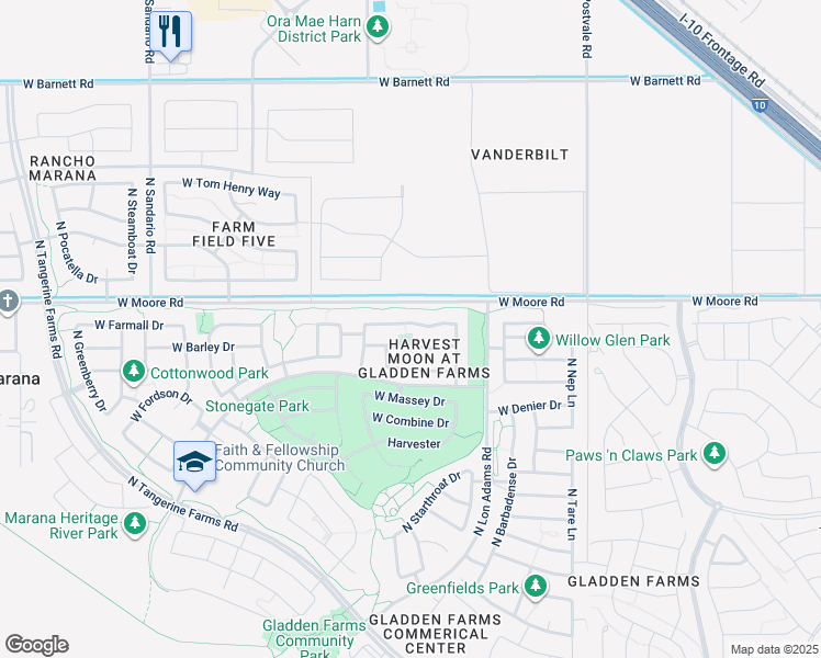 map of restaurants, bars, coffee shops, grocery stores, and more near 11337 West Farm Village Drive in Marana