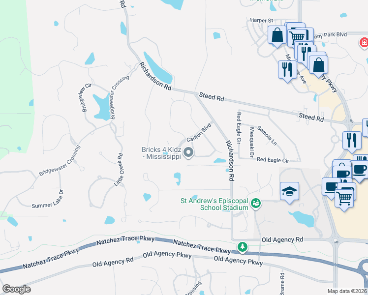 map of restaurants, bars, coffee shops, grocery stores, and more near 205 Oxford Place in Ridgeland