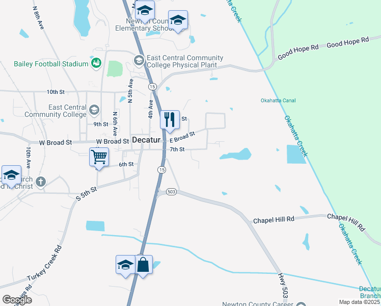 map of restaurants, bars, coffee shops, grocery stores, and more near 320 2nd Avenue in Decatur