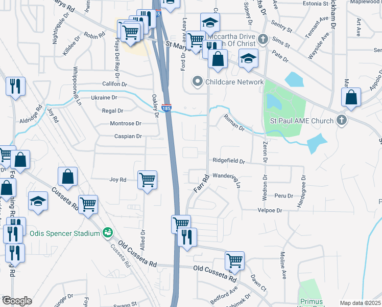 map of restaurants, bars, coffee shops, grocery stores, and more near 877 Farr Road in Columbus