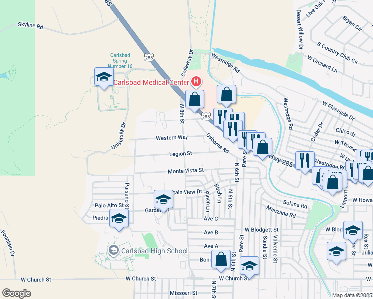 map of restaurants, bars, coffee shops, grocery stores, and more near 2418 Legion Street in Carlsbad