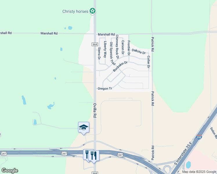 map of restaurants, bars, coffee shops, grocery stores, and more near 119 Oregon Tr in Waxahachie