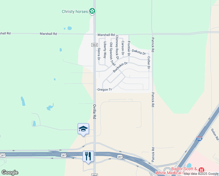 map of restaurants, bars, coffee shops, grocery stores, and more near 121 Oregon Tr in Waxahachie