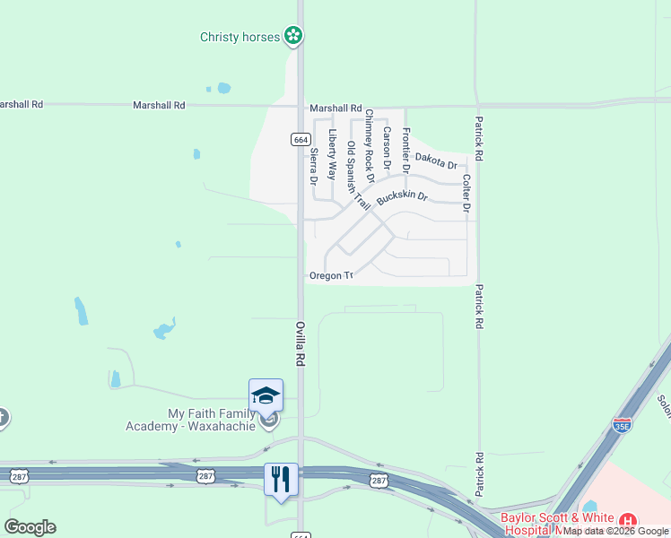 map of restaurants, bars, coffee shops, grocery stores, and more near 120 Oregon Tr in Waxahachie