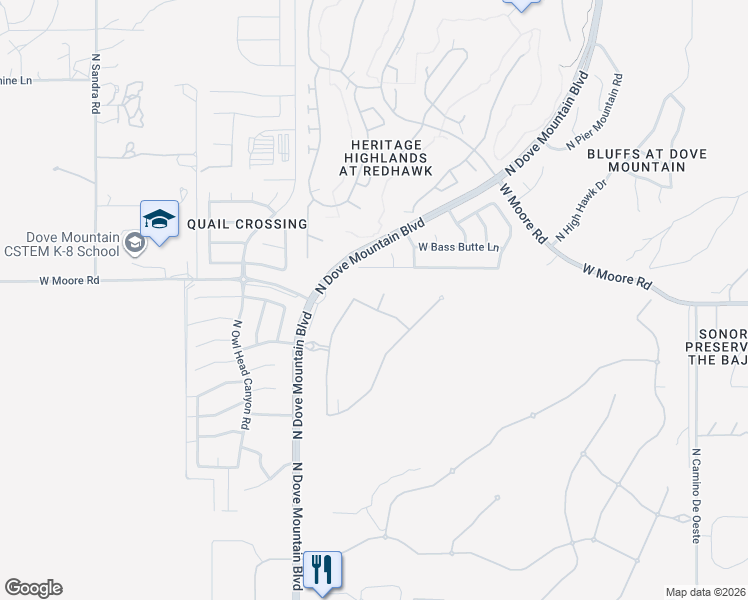 map of restaurants, bars, coffee shops, grocery stores, and more near 12777 North Rain Shadow Court in Marana
