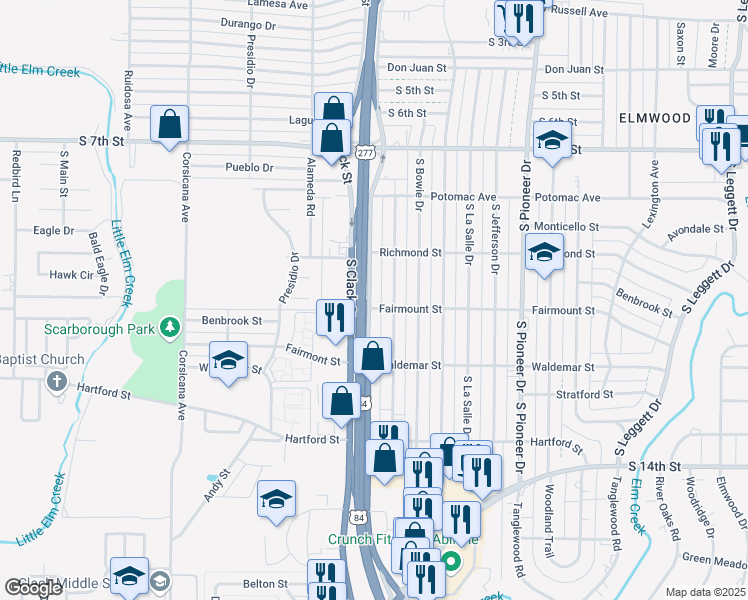 map of restaurants, bars, coffee shops, grocery stores, and more near 1133 South Danville Drive in Abilene