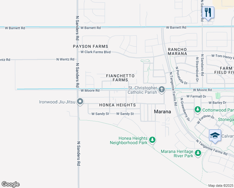 map of restaurants, bars, coffee shops, grocery stores, and more near 12307 West Moore Road in Marana