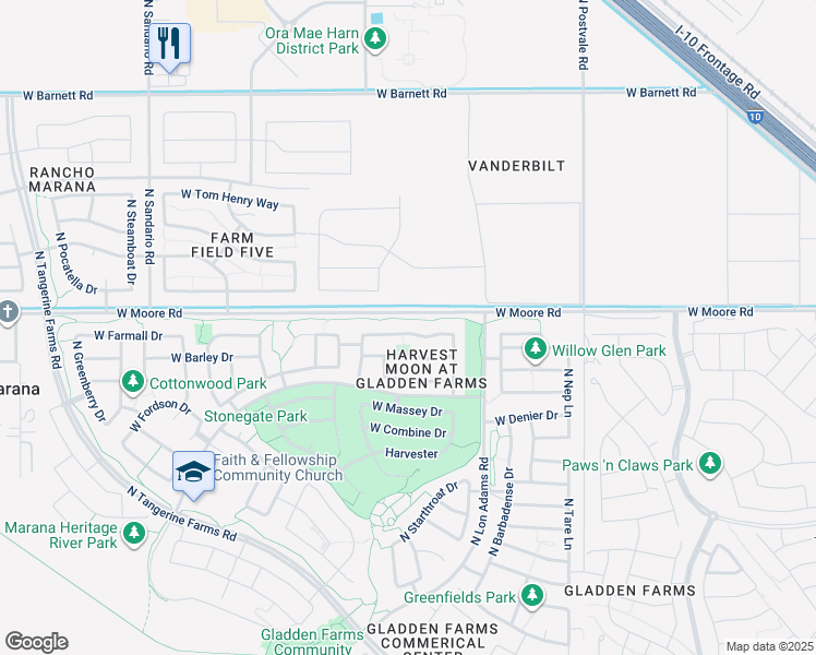 map of restaurants, bars, coffee shops, grocery stores, and more near 11340 West Burning Sage Street in Marana