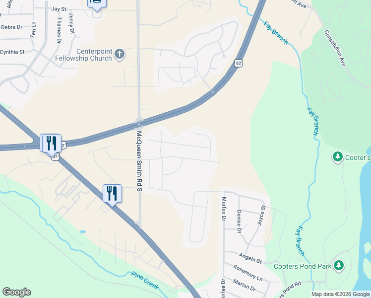map of restaurants, bars, coffee shops, grocery stores, and more near U.S. 82 in Prattville