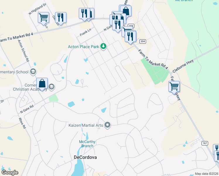map of restaurants, bars, coffee shops, grocery stores, and more near 5311 North Gate Road in Granbury
