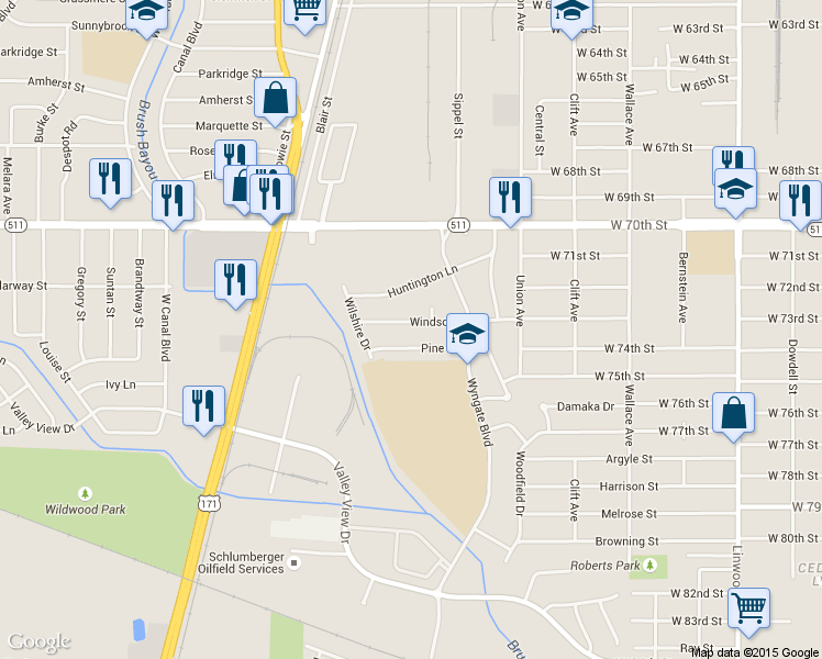 map of restaurants, bars, coffee shops, grocery stores, and more near 946 Windsor Drive in Shreveport