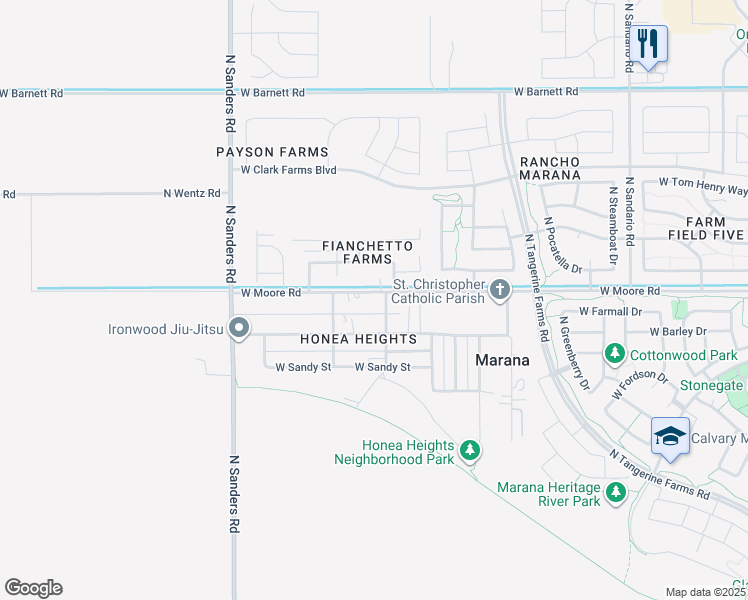 map of restaurants, bars, coffee shops, grocery stores, and more near 12307 West Moore Road in Marana