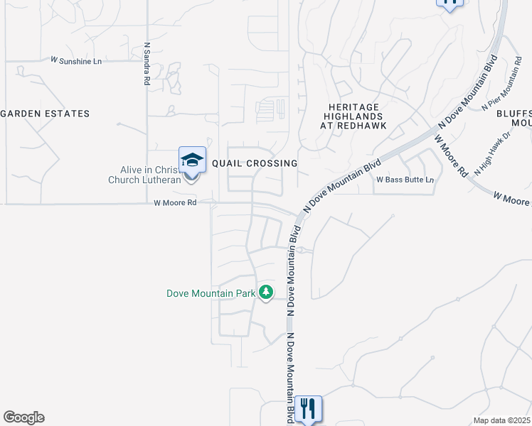 map of restaurants, bars, coffee shops, grocery stores, and more near 5472 West Dove of Peace Drive in Marana