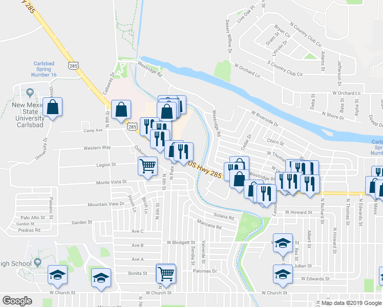 map of restaurants, bars, coffee shops, grocery stores, and more near 1250 North Pate Street in Carlsbad