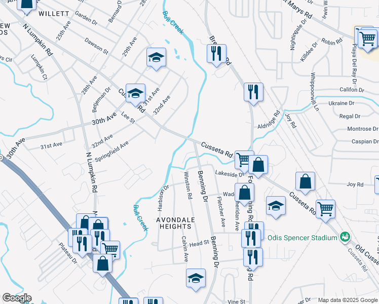 map of restaurants, bars, coffee shops, grocery stores, and more near 619 Benning Drive in Columbus