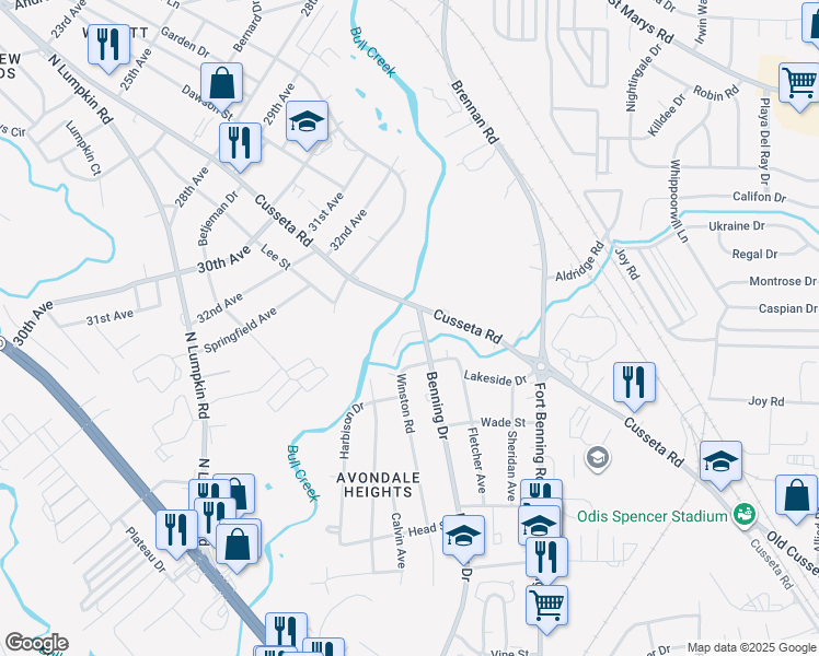 map of restaurants, bars, coffee shops, grocery stores, and more near 619 Benning Drive in Columbus
