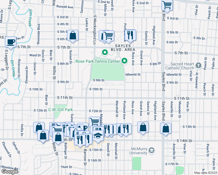 map of restaurants, bars, coffee shops, grocery stores, and more near 2802 South 10th Street in Abilene