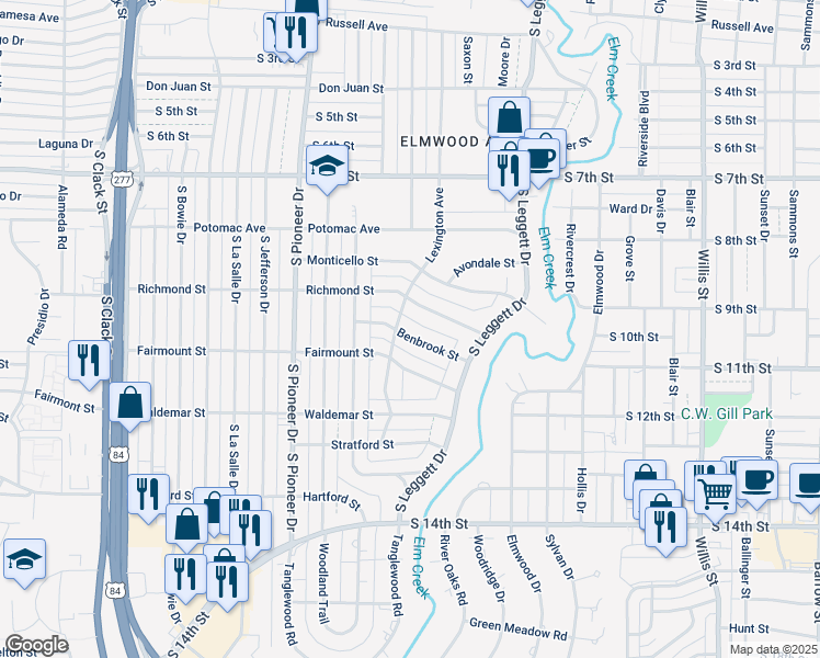 map of restaurants, bars, coffee shops, grocery stores, and more near 4072 Benbrook Street in Abilene