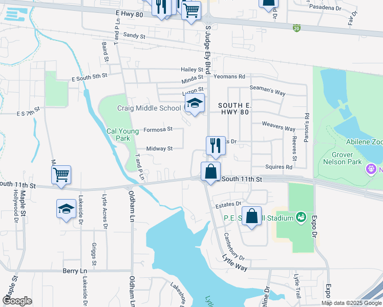 map of restaurants, bars, coffee shops, grocery stores, and more near 1000 Justice Way in Abilene