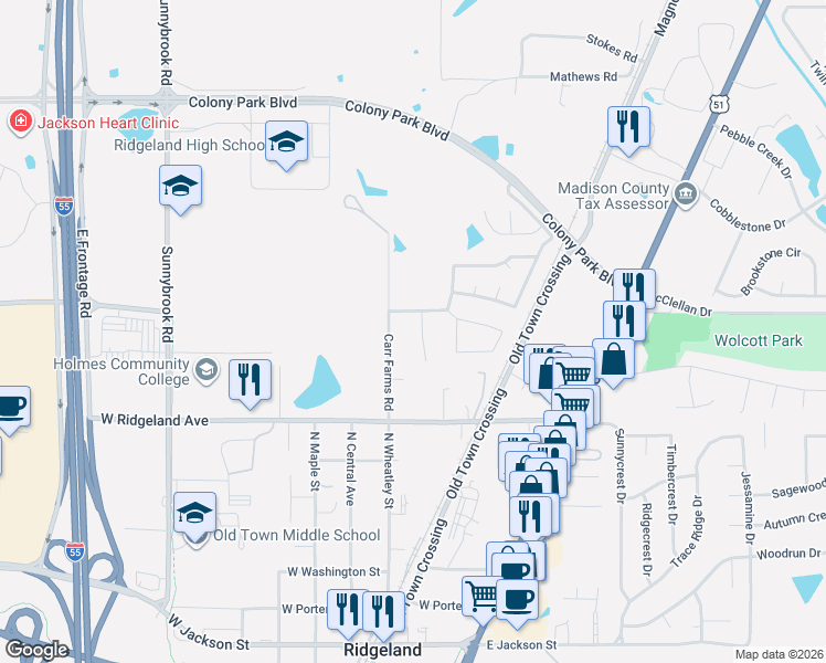 map of restaurants, bars, coffee shops, grocery stores, and more near 306 Carr Meadow Drive in Ridgeland