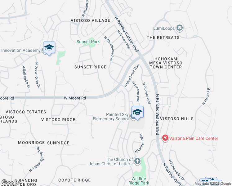 map of restaurants, bars, coffee shops, grocery stores, and more near 12831 North Meadview Way in Oro Valley