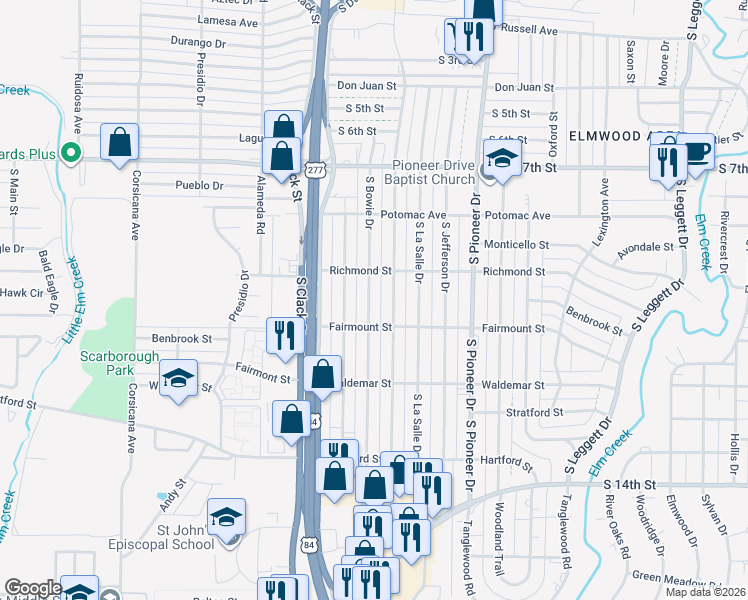 map of restaurants, bars, coffee shops, grocery stores, and more near 1049 South Bowie Drive in Abilene