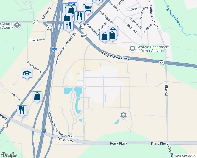 map of restaurants, bars, coffee shops, grocery stores, and more near 401 Golden Isles Parkway in Perry